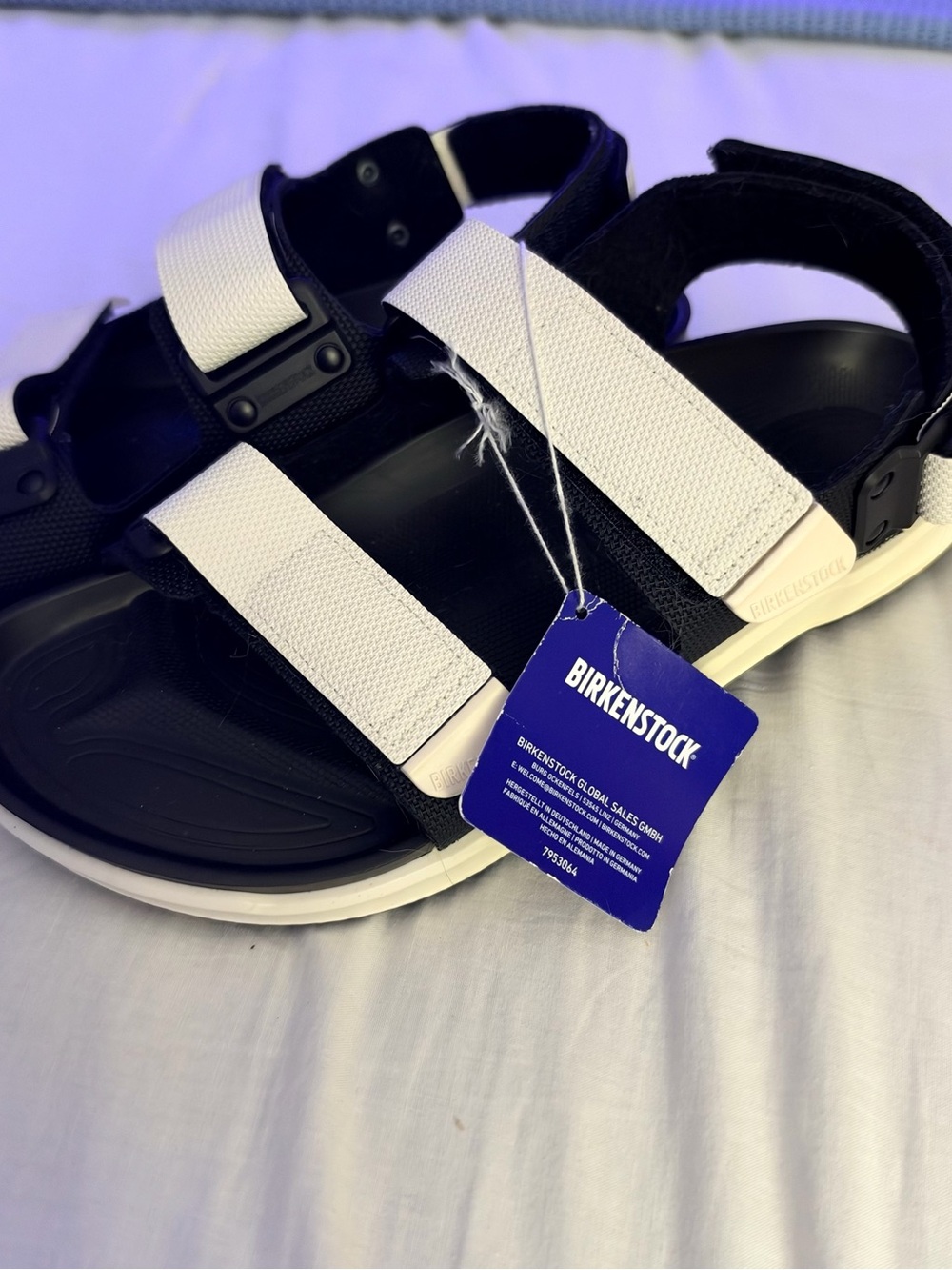 Birkenstock Black Footbed with White Straps Adjustable Sandals size 43